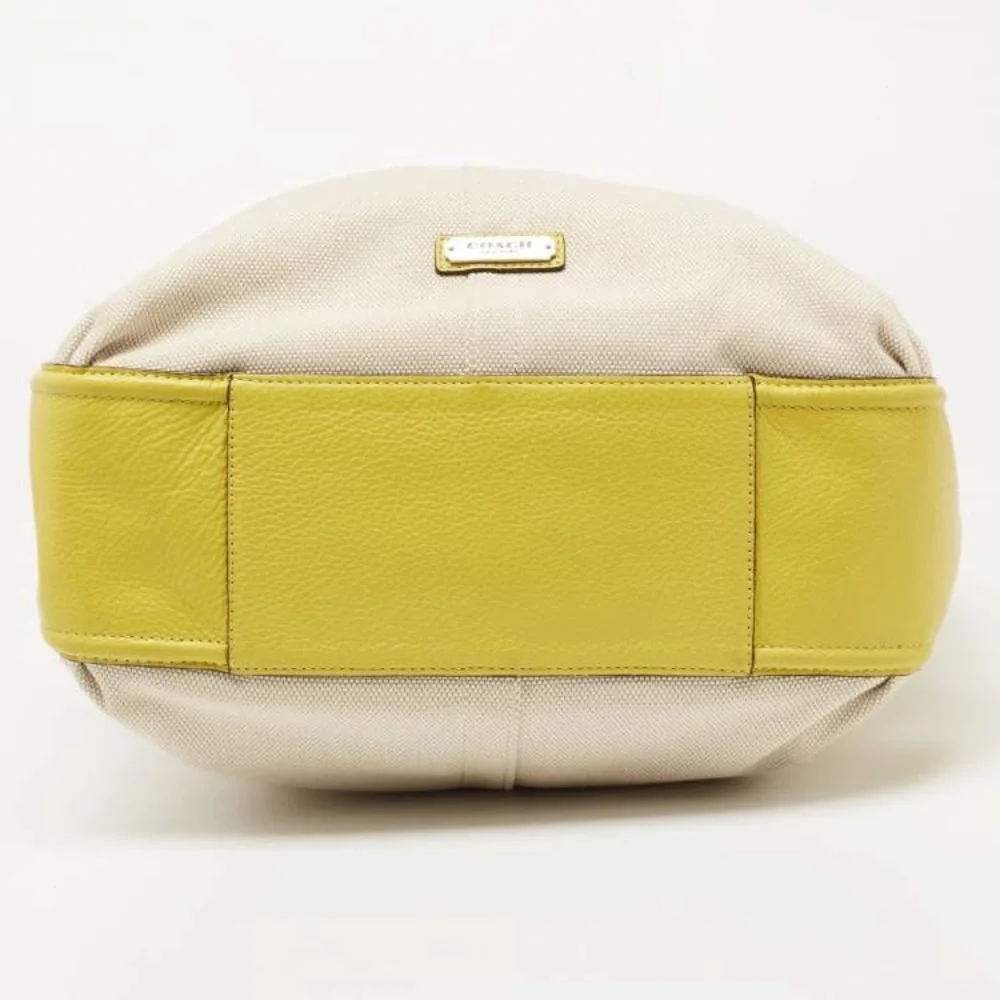 Coach Cream and Yellow Leather-Trim Hobo Shoulder Bag